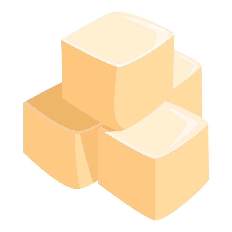 Four cubes of tofu forming a pyramid on white background vector