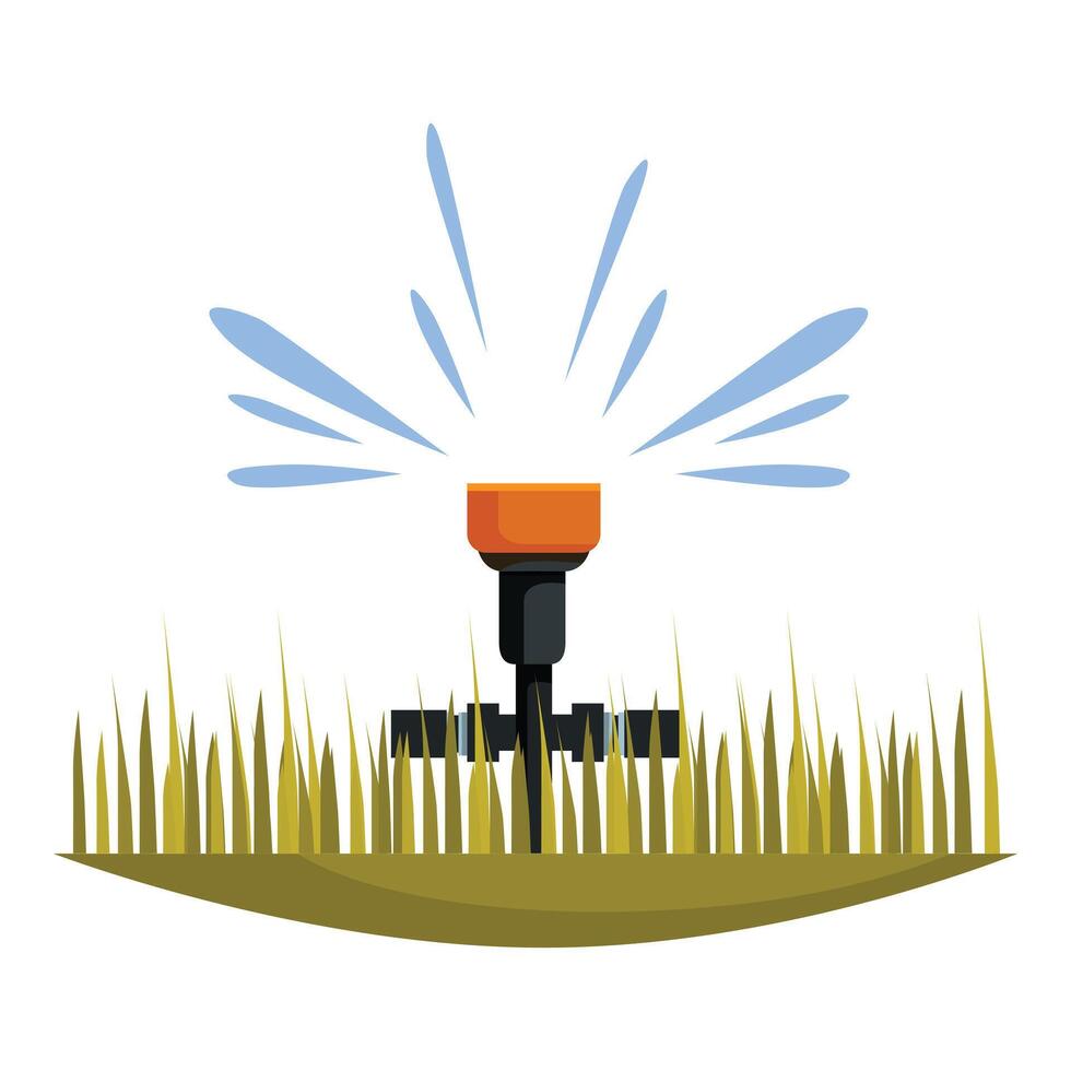 Rotating sprinkler watering dry grass in summer vector