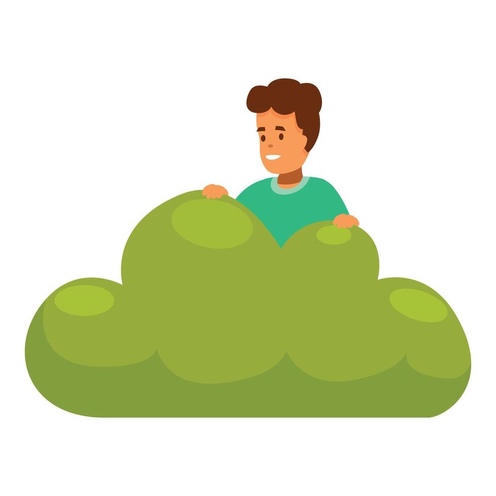 Boy hiding behind bush playing hide and seek in the garden vector
