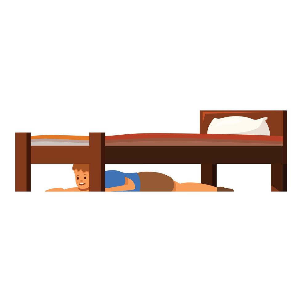 Child crawling under bed playing hide and seek game vector