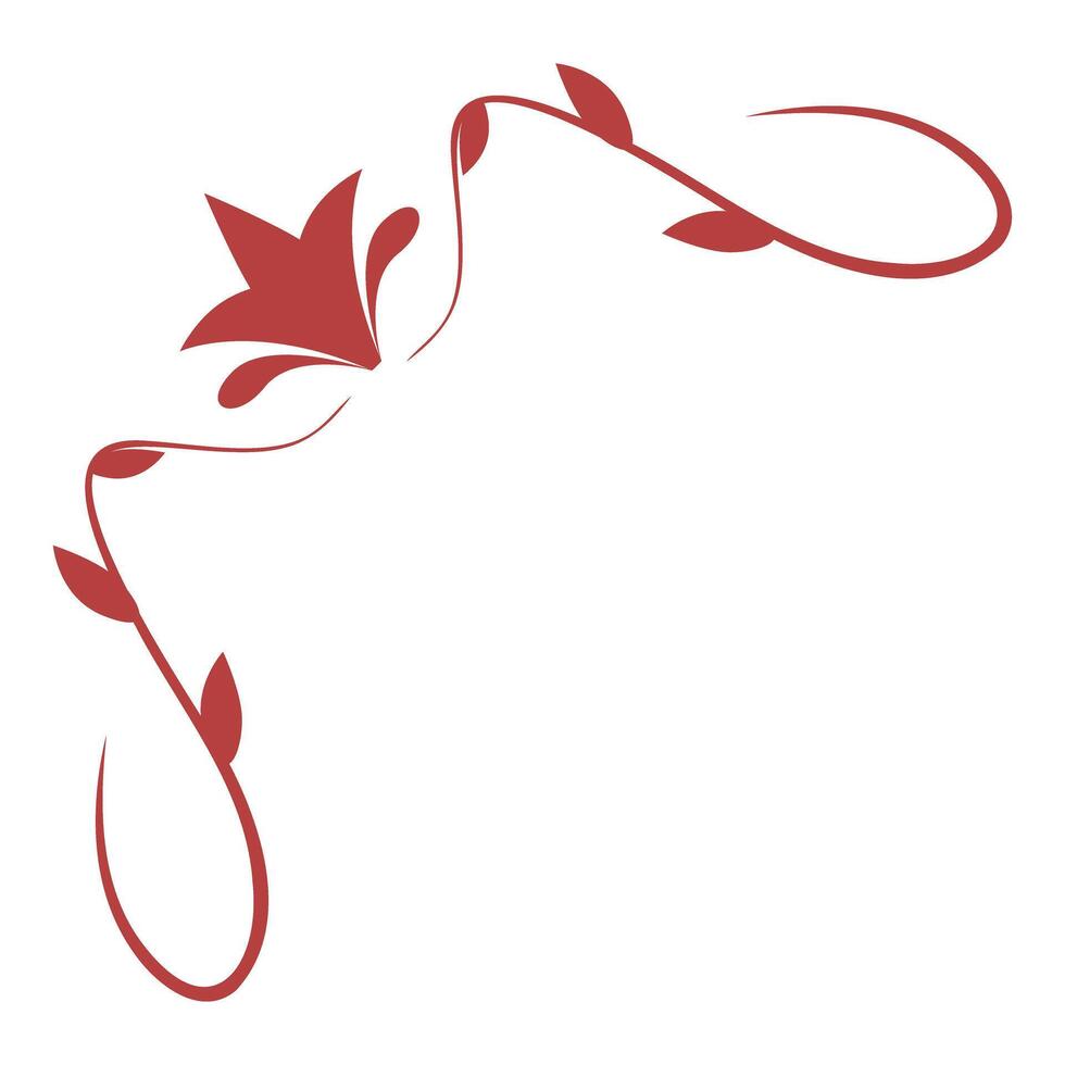 Elegant red floral corner design element with swirls and leaves vector