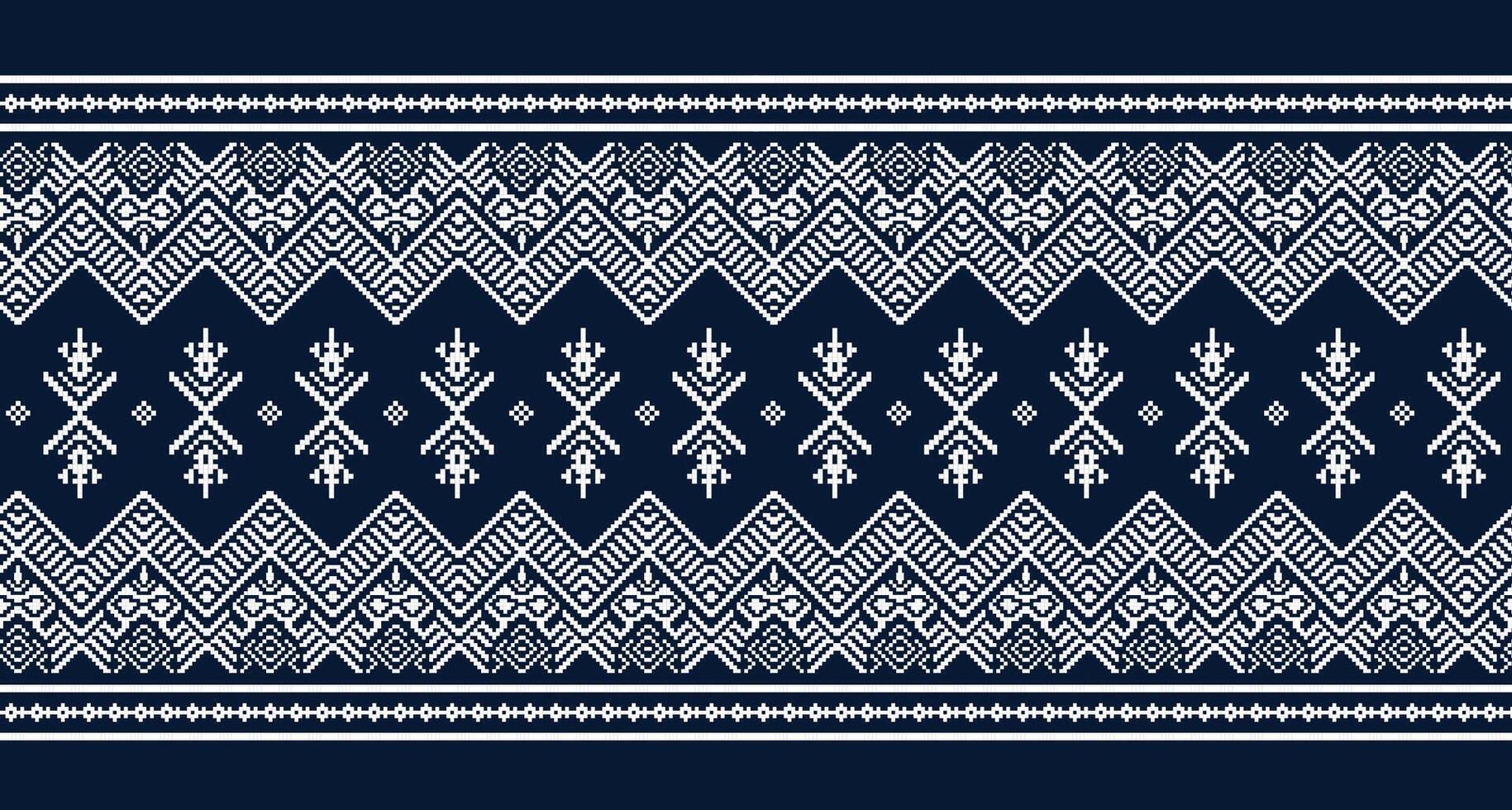 The ethnic pixel pattern on a dark blue background. The pattern is made up of repeating shapes, including diamonds, zigzags and other geometric element vector