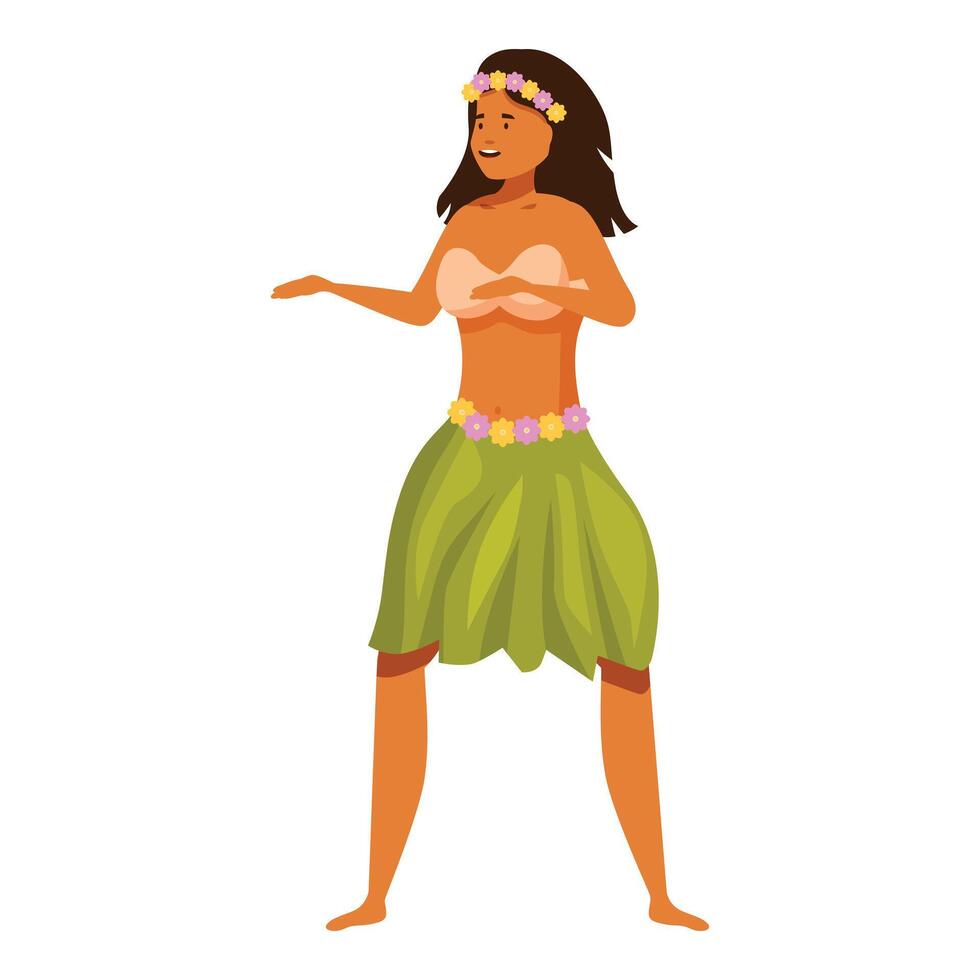 Polynesian dancer performing traditional hawaiian dance with flower garland vector