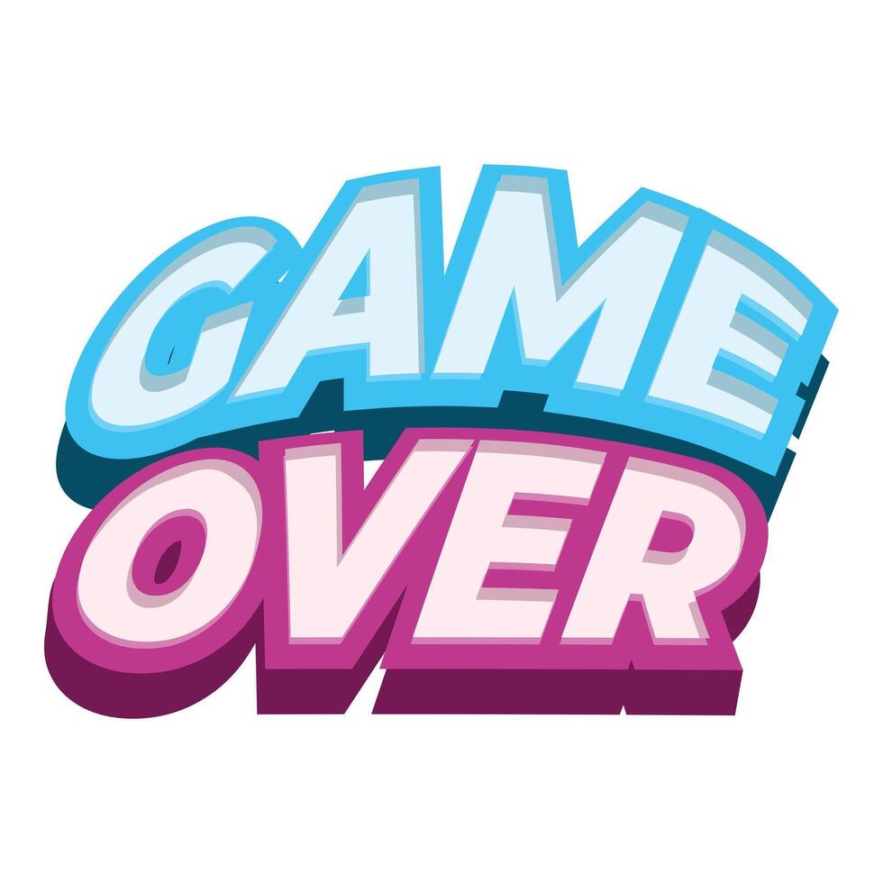 Game over text effect showing ending and failure vector
