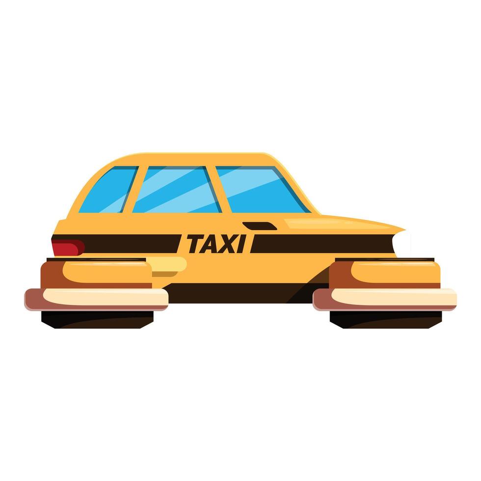 Yellow flying taxi cab hovering in the air vector