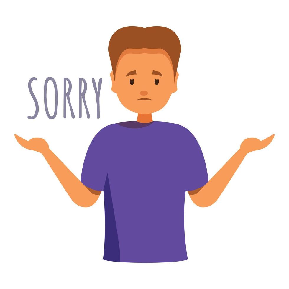 Young man showing sorry sign with open palms apologizing and regretting mistakes vector