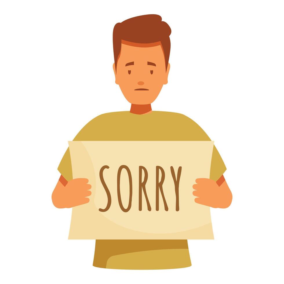 Sad young man holding a sorry sign, apologizing and regretting mistake vector