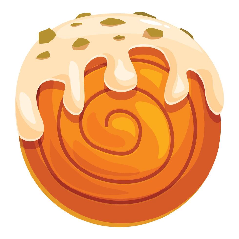 Delicious round pastry dripping with white icing and pistachios vector