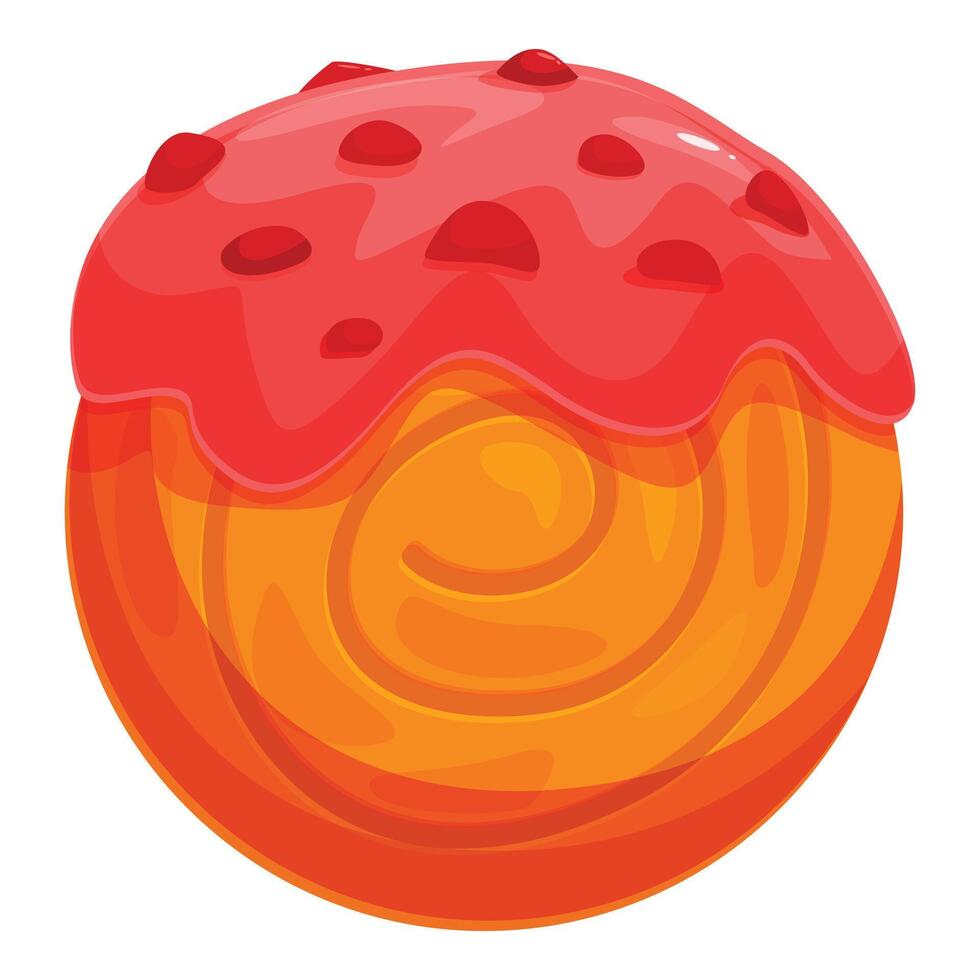 Round pastry with pink icing and red berries drizzled on top vector