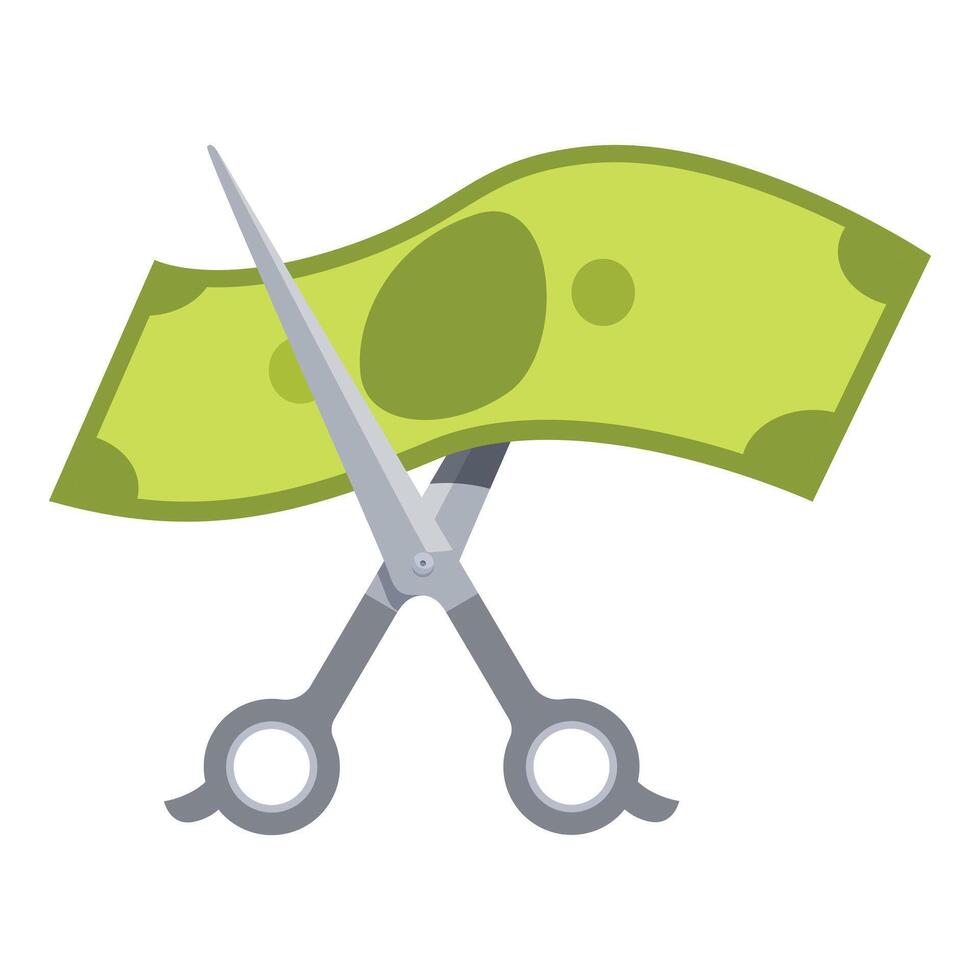 Scissors cutting money, cost reduction and budget saving concept vector