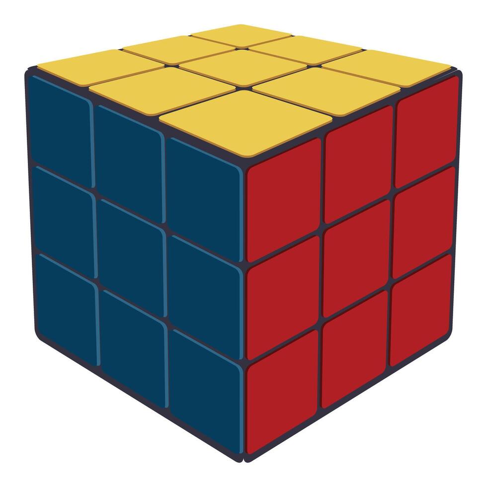 Combination puzzle partially solved showing yellow, red, and blue sides vector
