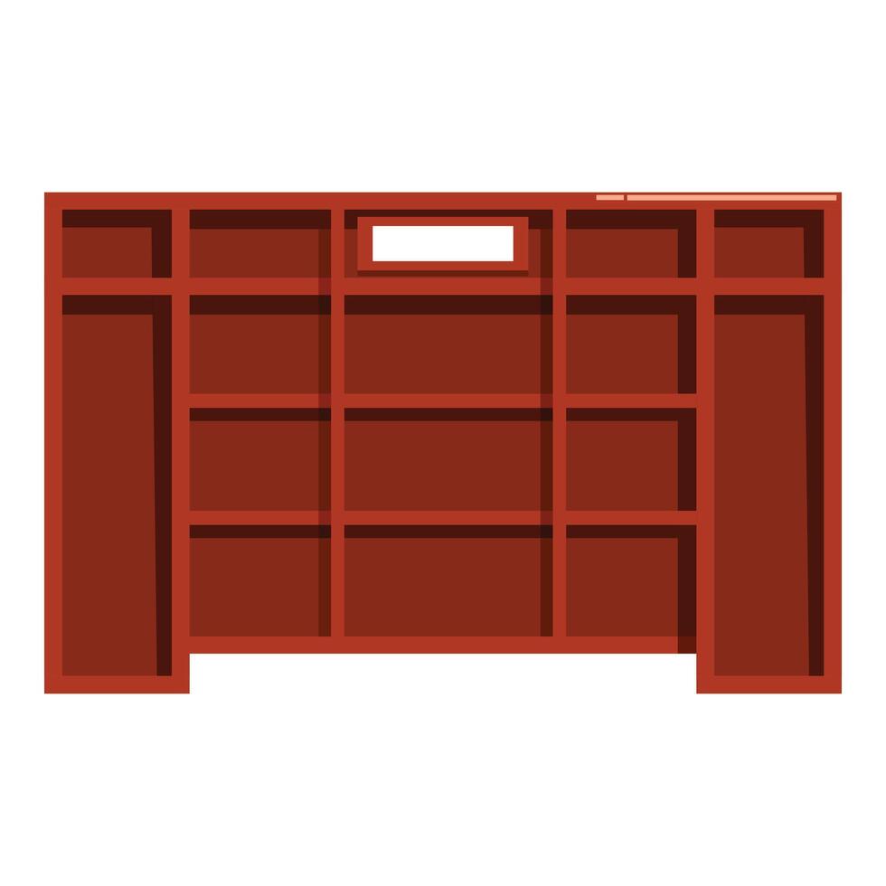Empty wooden bookcase with label showing organization and storage vector
