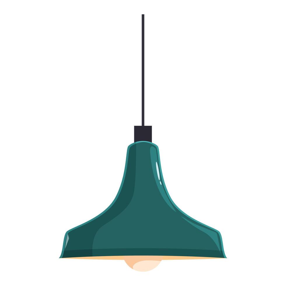 Modern green hanging lamp illuminating space with style vector
