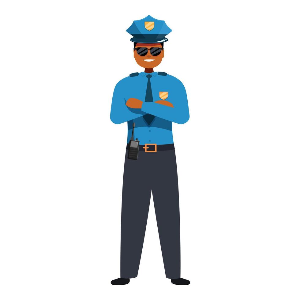 Confident police officer crossing arms and smiling, ready for duty vector