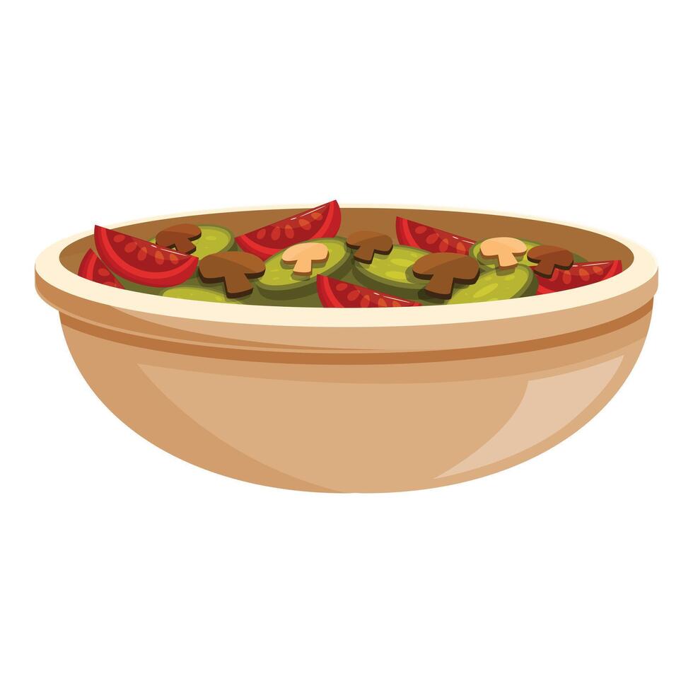 Bowl containing fresh vegetable salad with tomatoes and mushrooms vector