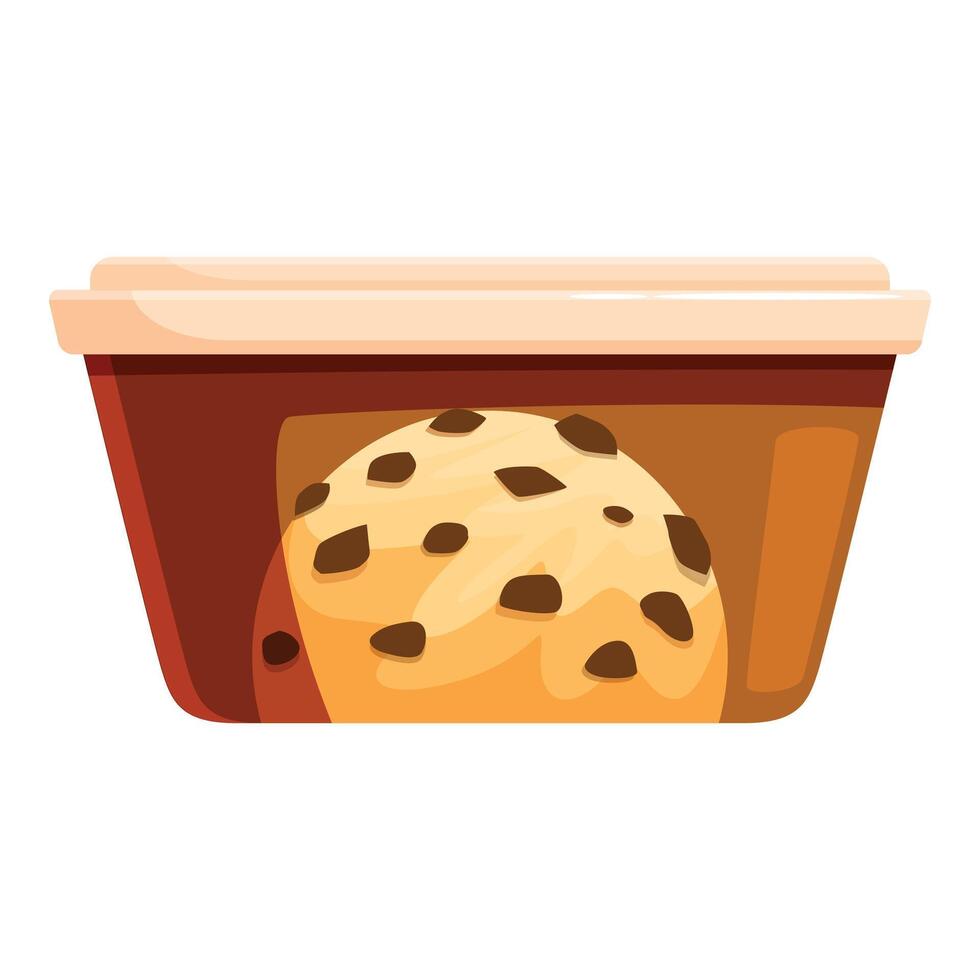 Chocolate chip cookie dough ice cream in plastic container packaging vector