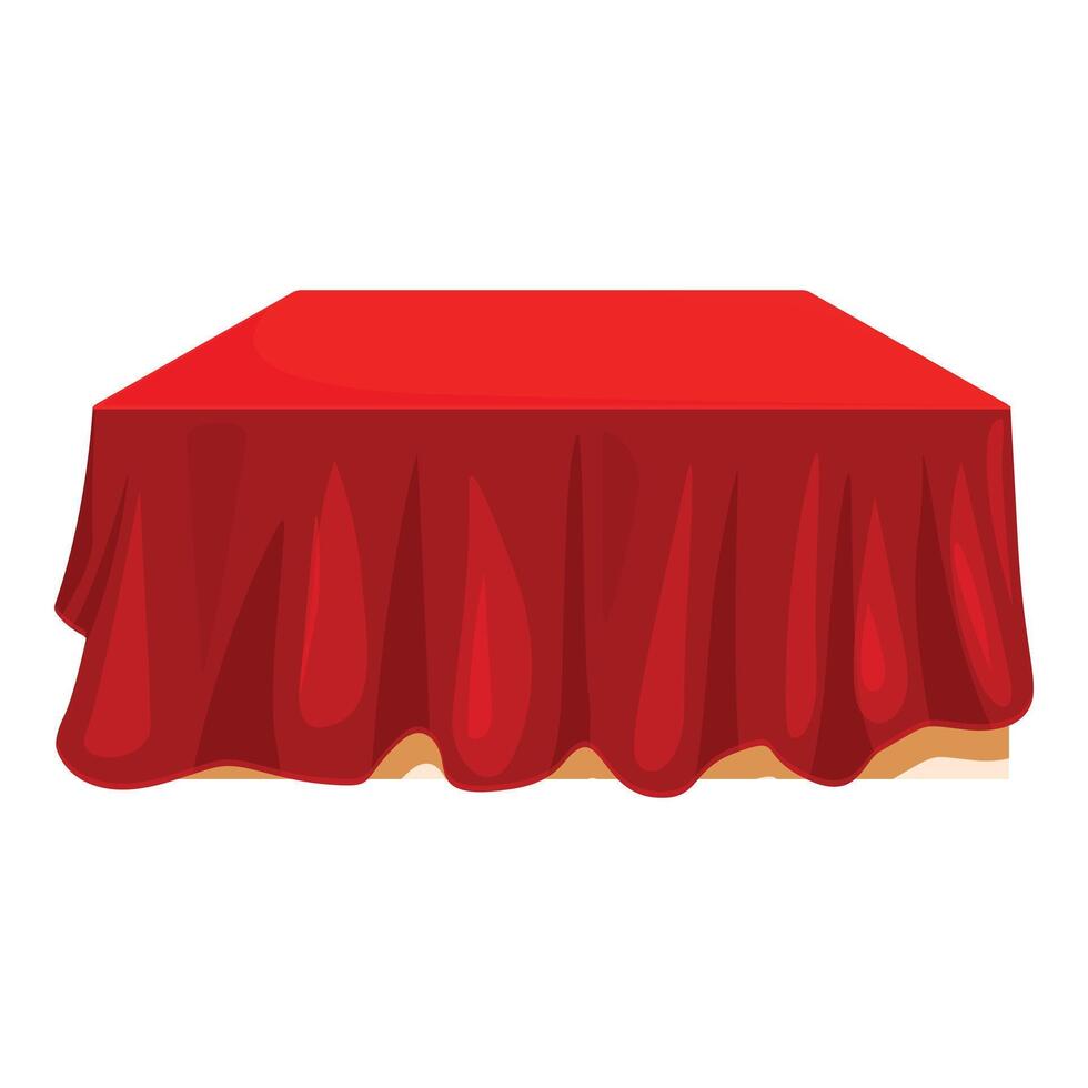 Red tablecloth covering wooden table on white background vector