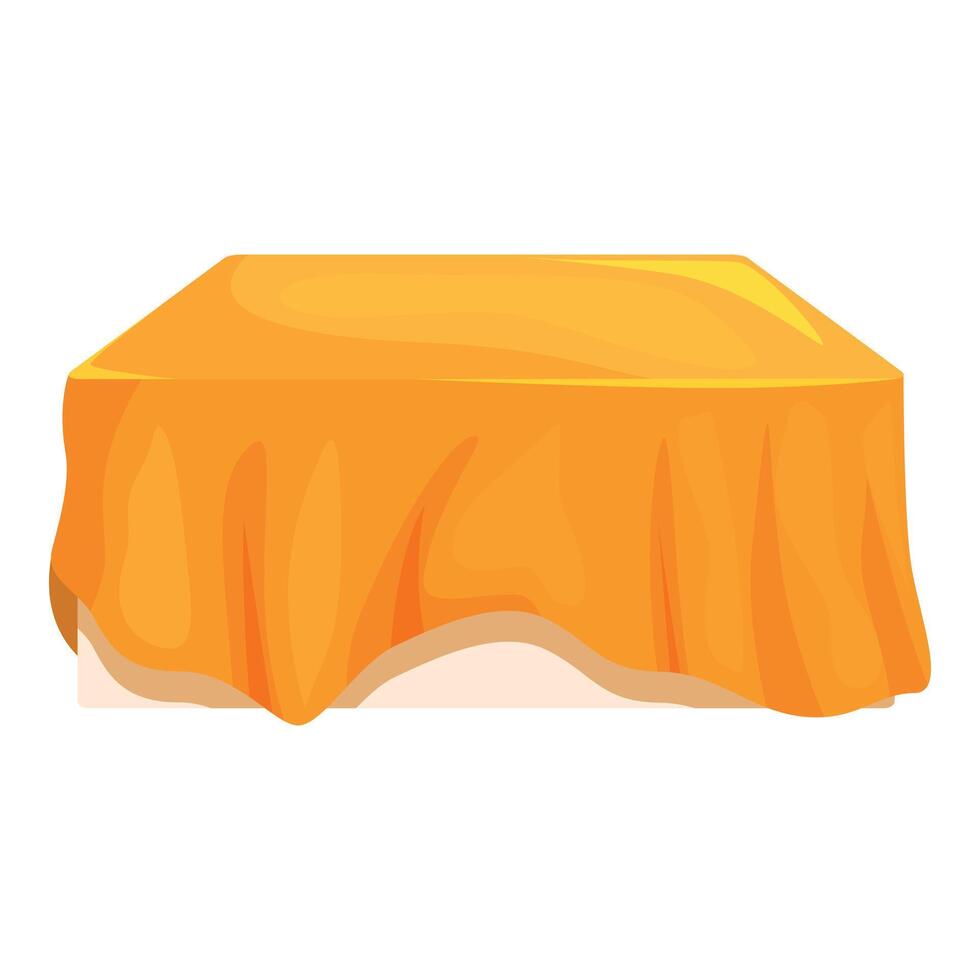 Square table covered with orange tablecloth on white background vector