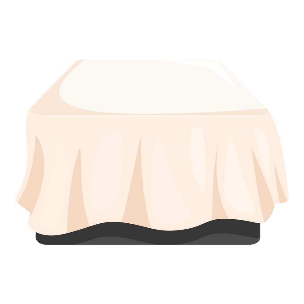 Empty table with beige tablecloth covering on white background vector
