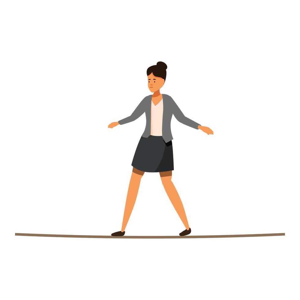Businesswoman walking on tightrope balancing carefully trying to avoid falling vector