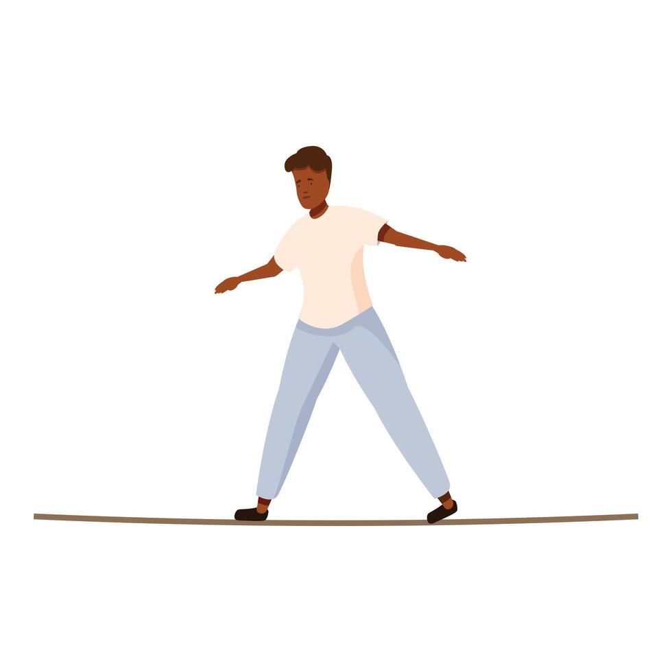Black man carefully balancing on tightrope, maintaining balance and focus vector