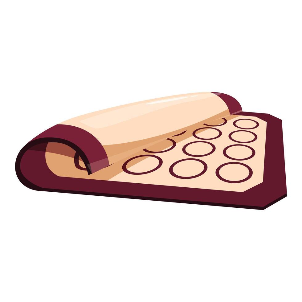 Rolled up reusable silicone macaron baking mat with circular indentations vector