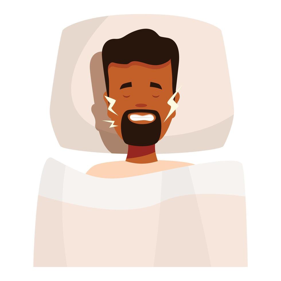 Man grinding teeth while sleeping, bruxism concept illustration vector
