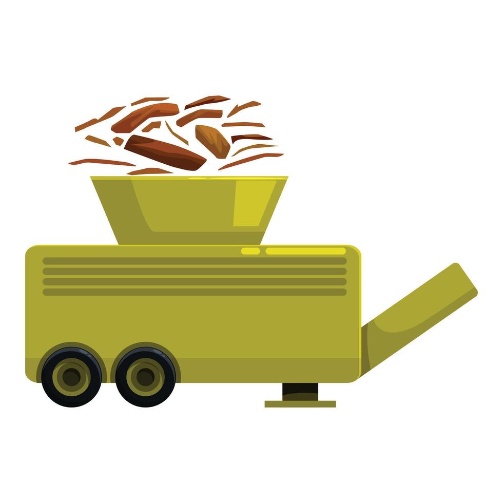 Wood chipper processing wood chips, garden waste recycling vector