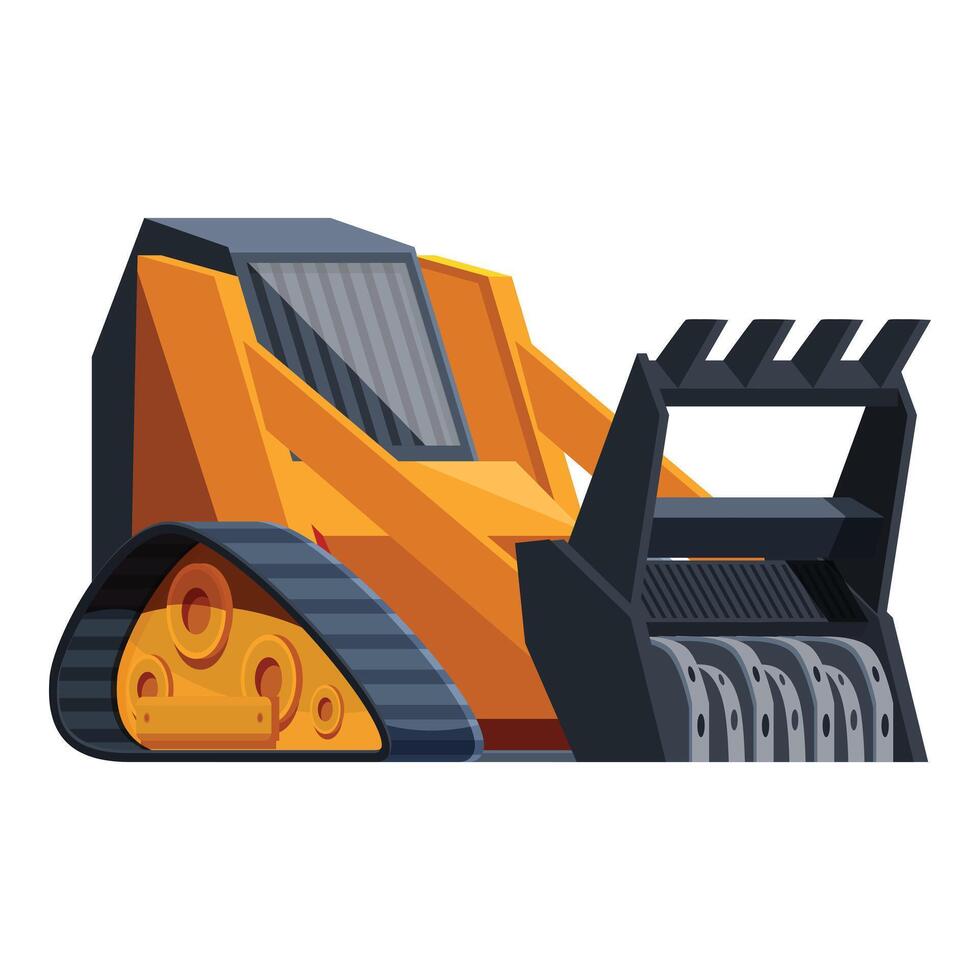 Skid steer loader moving forward with black bucket attachment vector