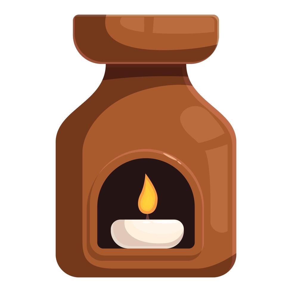 Brown ceramic aroma lamp diffusing essential oils with burning candle vector