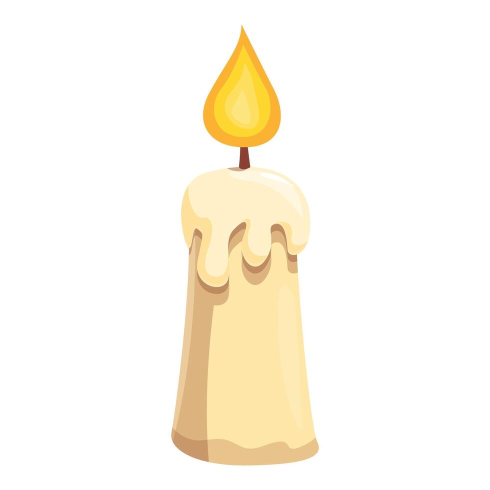 Burning candle with melting wax and teardrop flame on white background vector