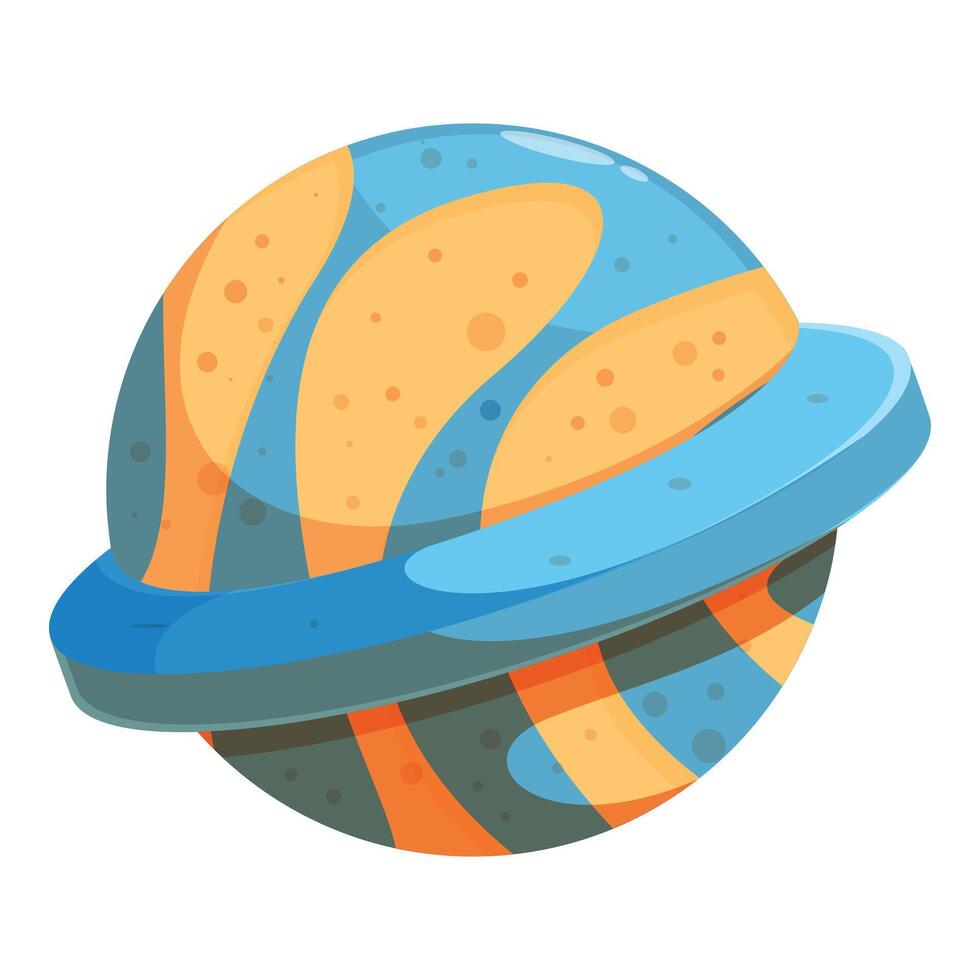 Colorful planet rotating with ring in space cartoon style illustration vector