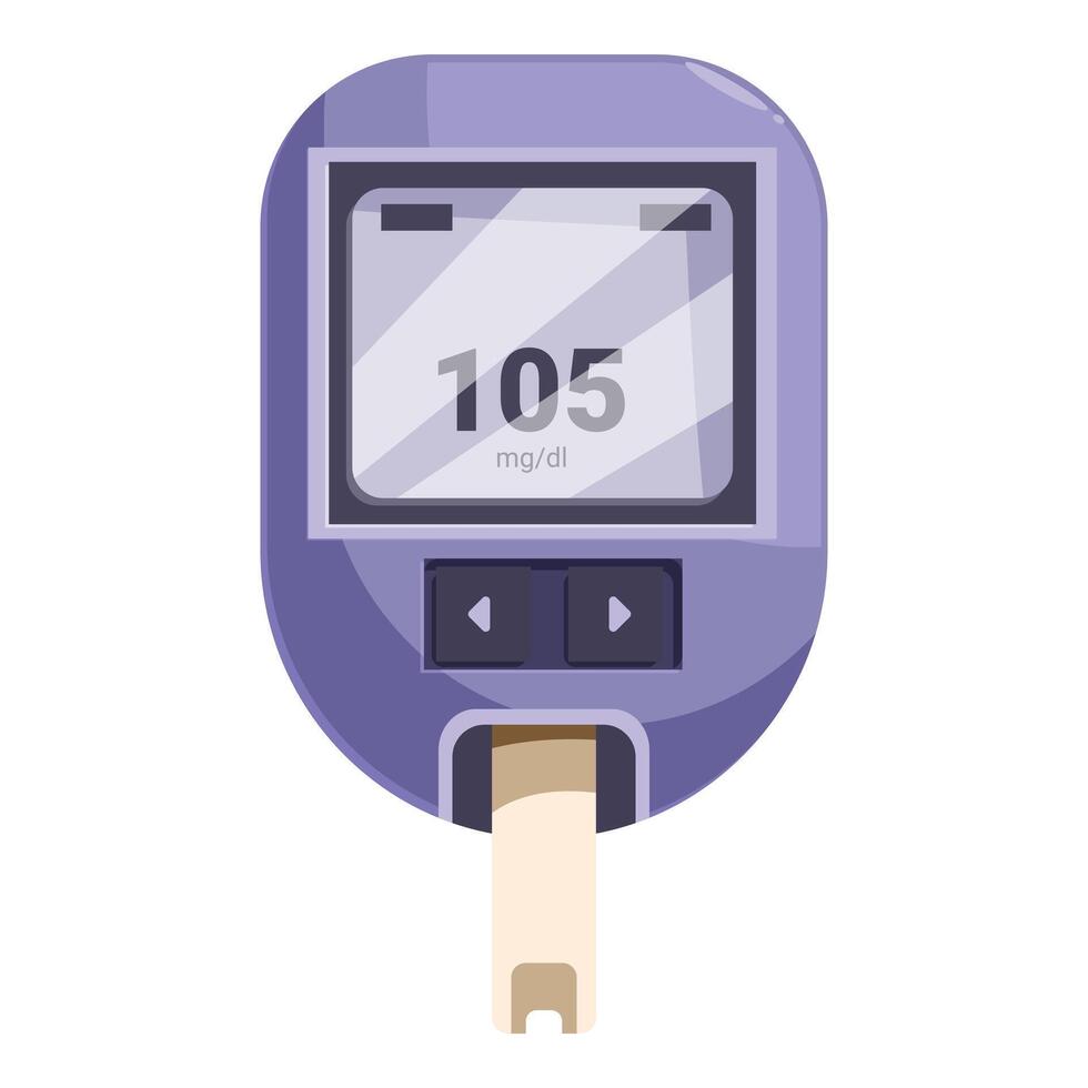 Glucose meter displaying blood sugar level, emphasizing diabetes management and healthcare vector