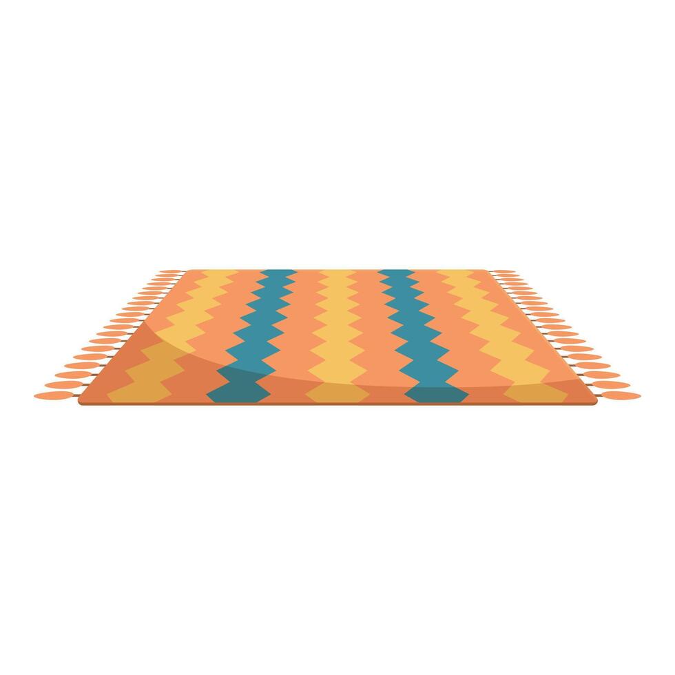 Soft rectangular carpet with orange, yellow and teal zigzag pattern and tassels vector