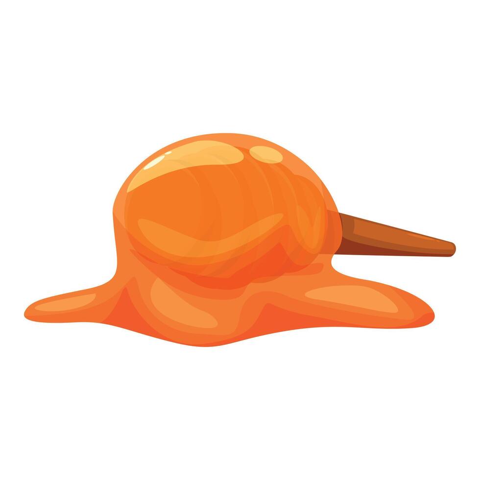 Melting orange candy on a stick creates a sweet puddle vector