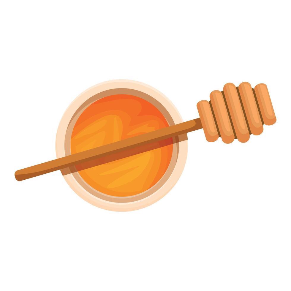 Honey dipper resting on bowl of golden honey vector
