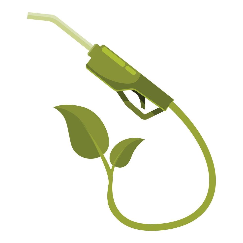Green gas pump nozzle connected to plant stem symbolizing biofuel vector