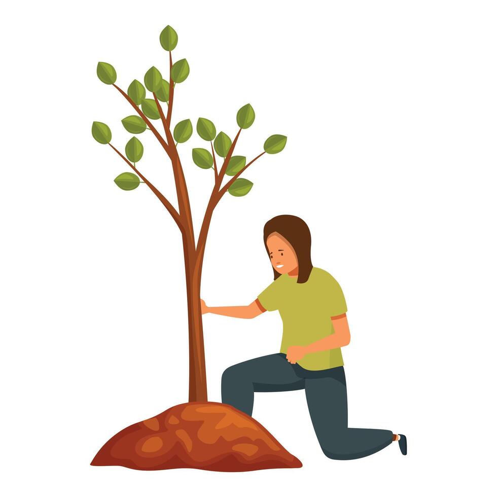 Volunteer planting a young tree for a better environment vector