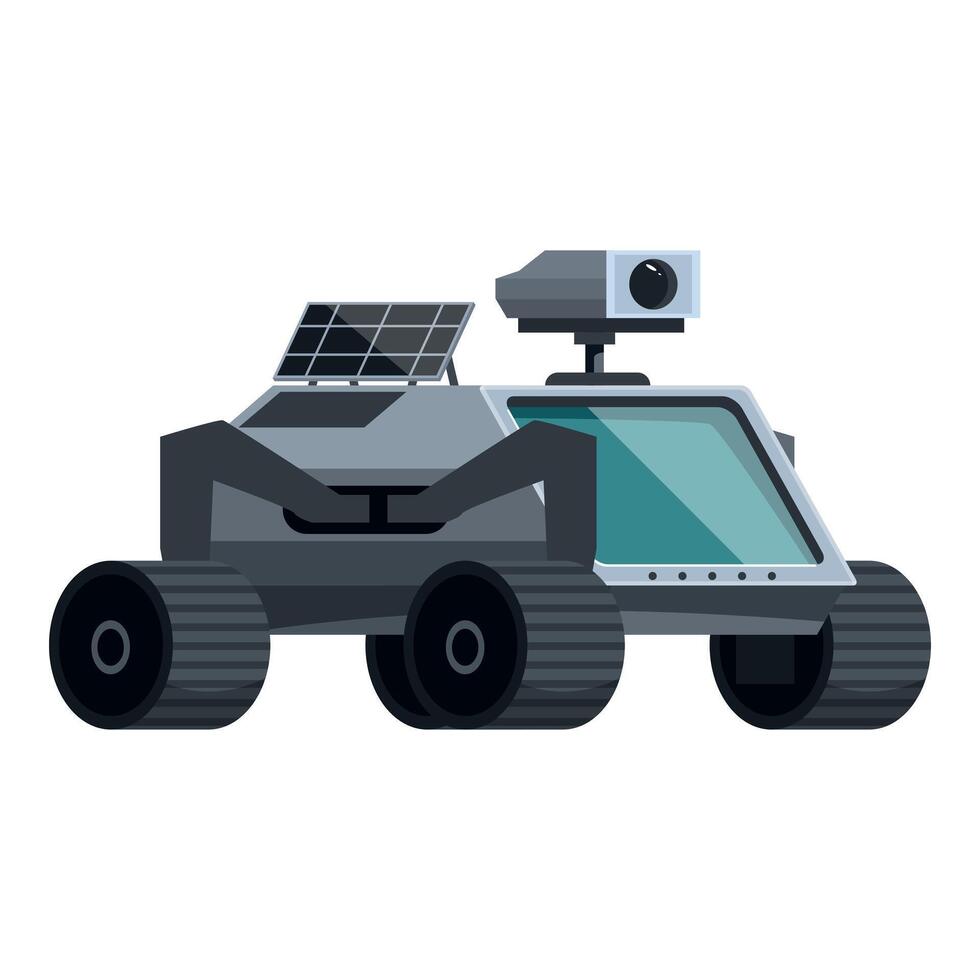 Autonomous rover exploring extraterrestrial planet surface with solar panels and camera vector