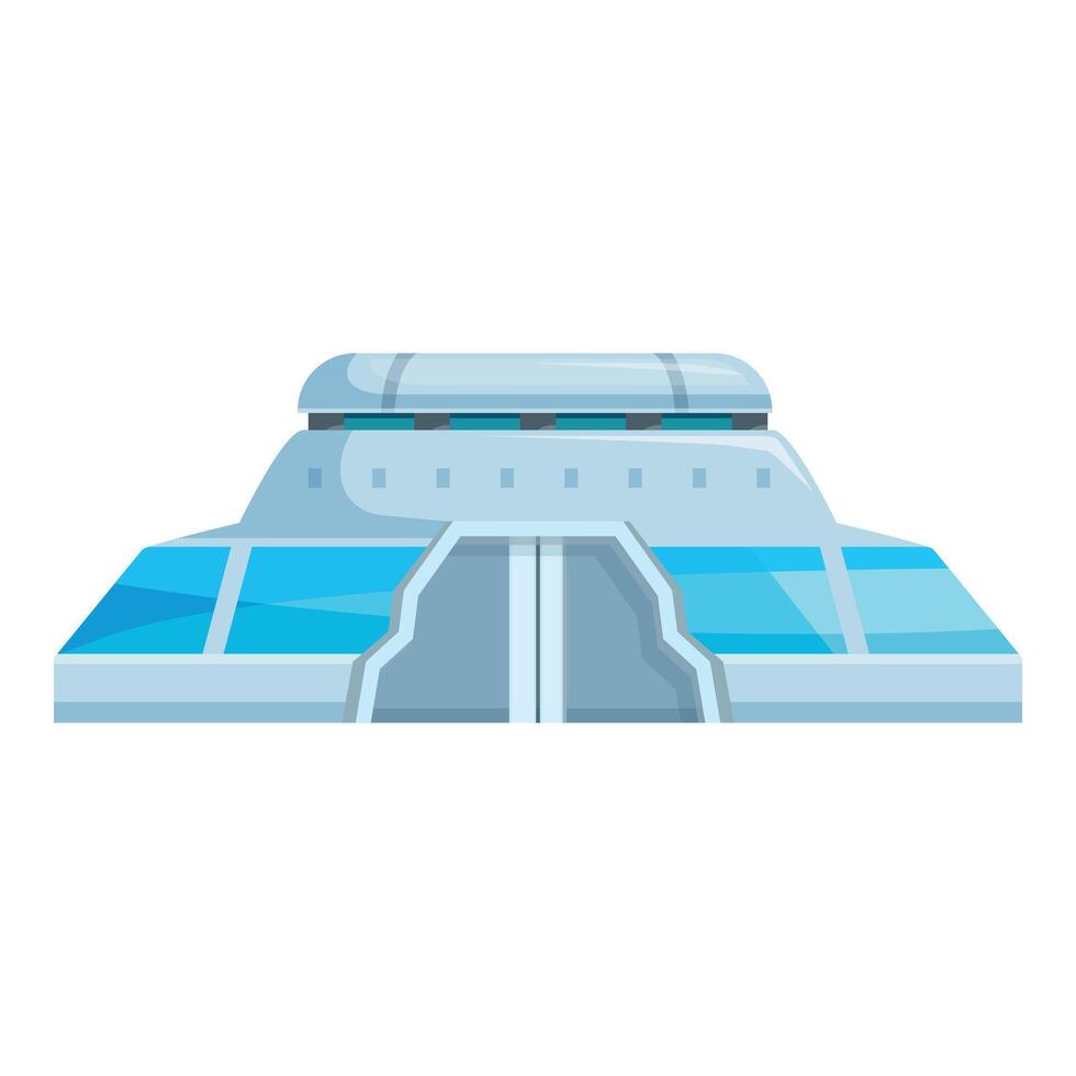 Futuristic building with blue windows and metal roof is emerging from the ground vector