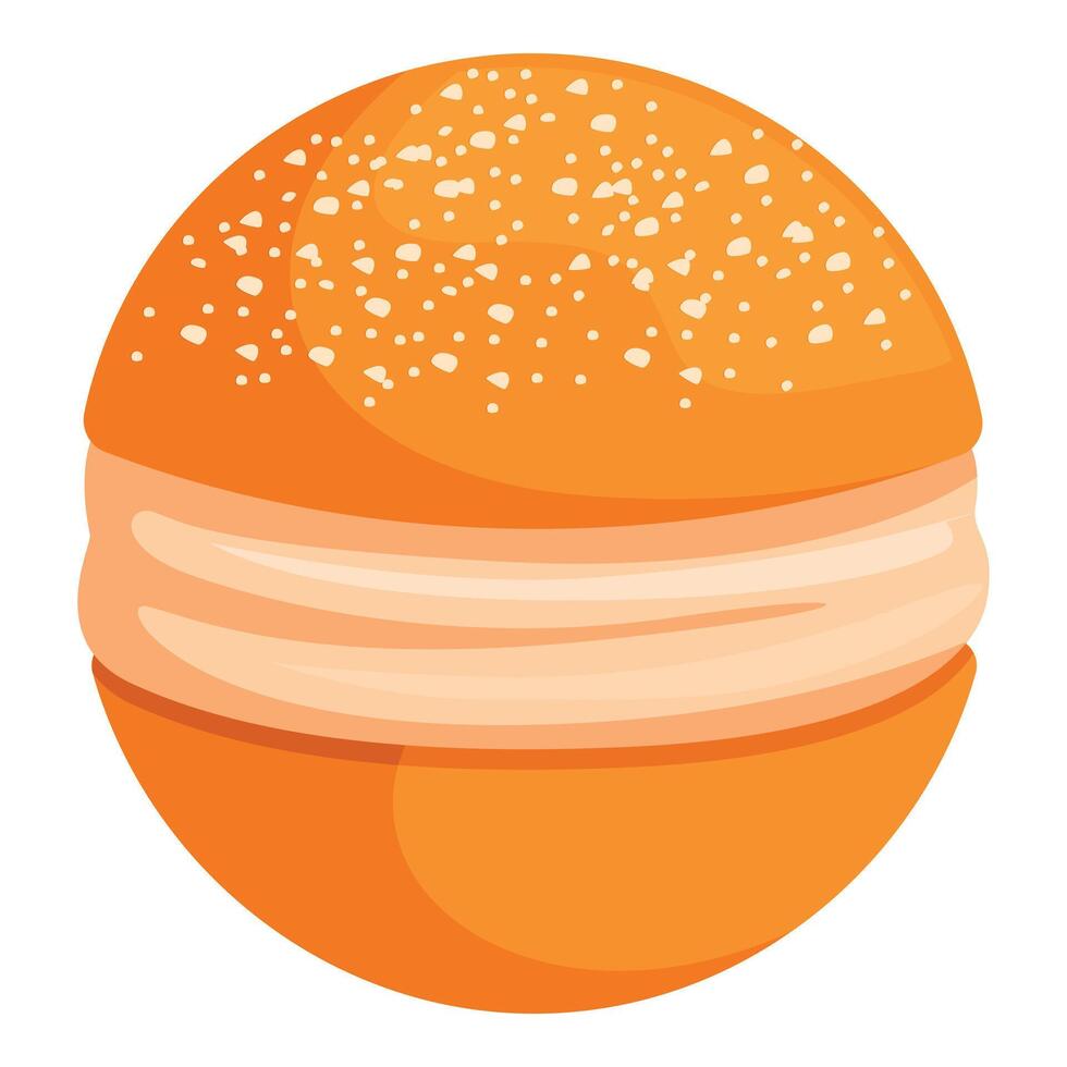 Round burger bun filled with cream and sprinkled with sesame seeds vector