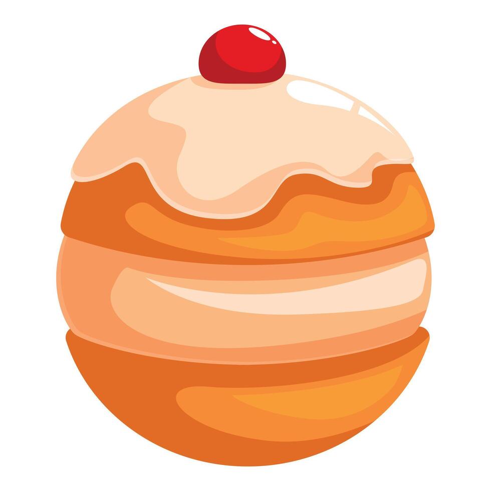 Delicious round doughnut with white icing and red cherry on top vector