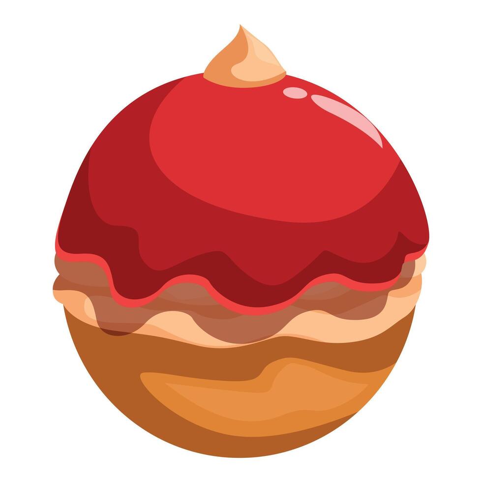 Round cake covered with red glaze and cream on top vector