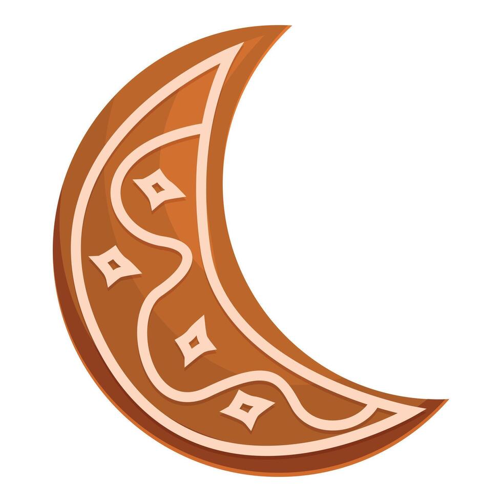 Crescent moon shaped christmas gingerbread cookie with icing decoration vector
