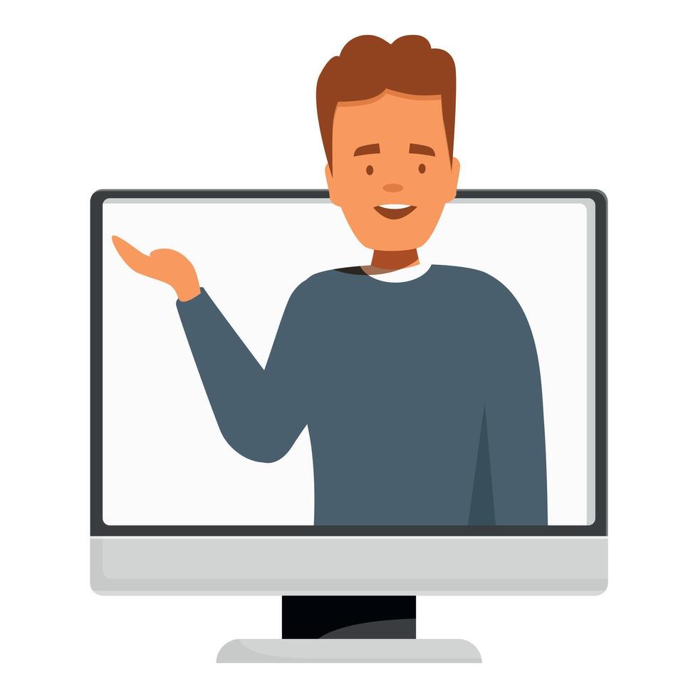 Online teacher explaining during call on computer screen vector