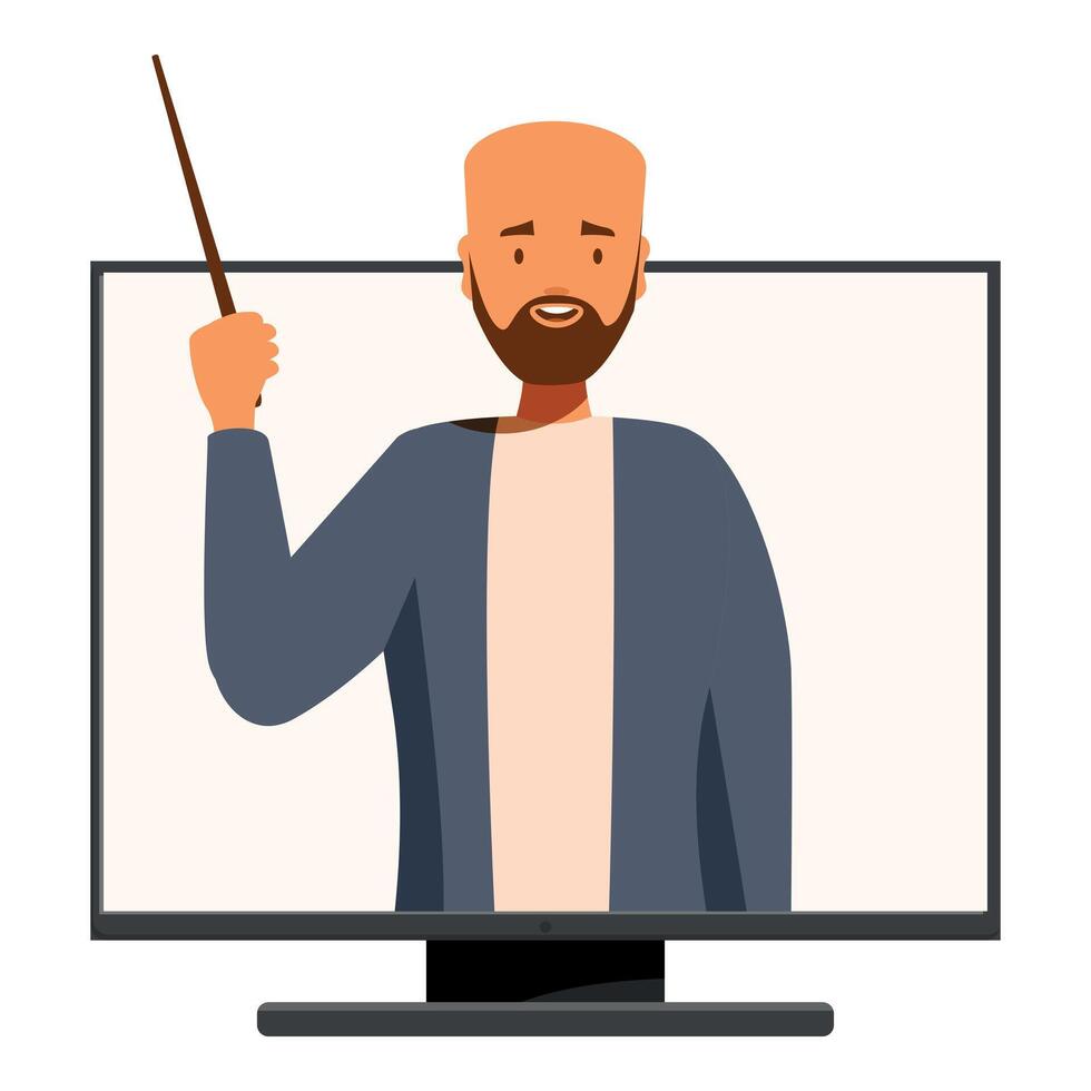 profesor dando en línea lección utilizando computadora y participación puntero vector