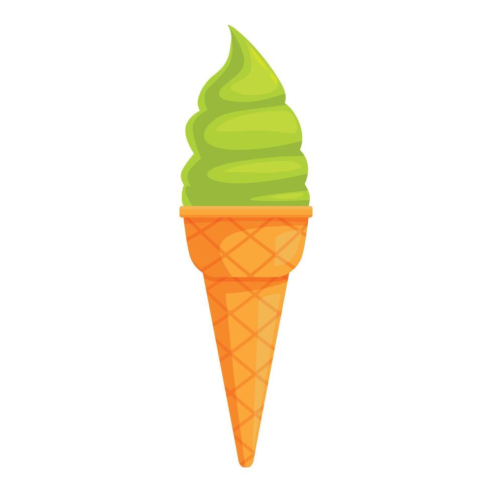 Delicious pistachio or matcha green tea ice cream in waffle cone rotating vector