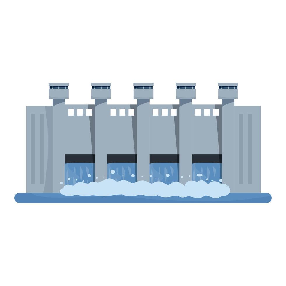 Water flows through hydroelectric power plant generating clean energy vector