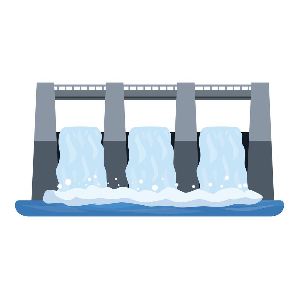 Hydroelectric dam generating clean energy from river water flow vector