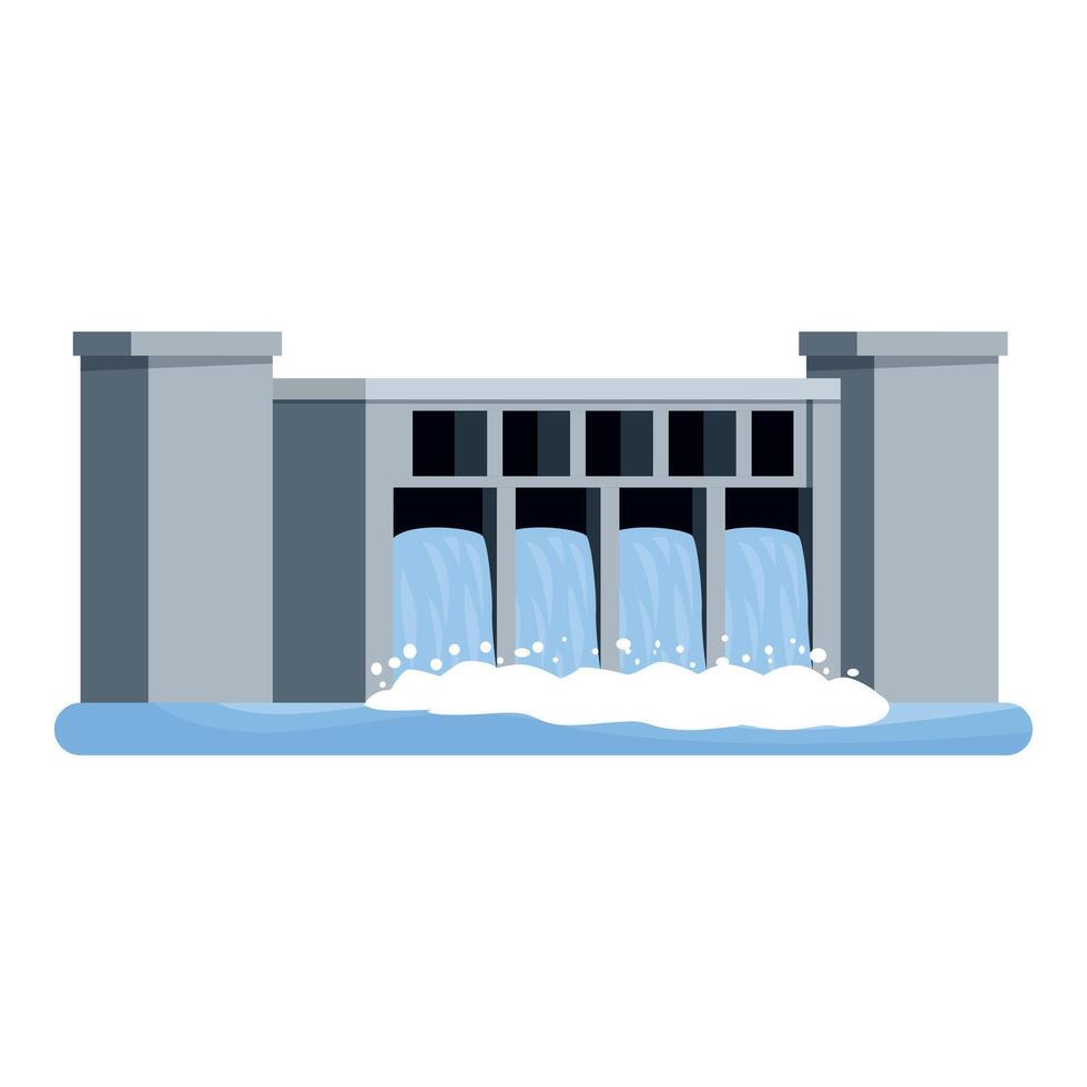 Water flows through hydroelectric dam, generating clean energy vector